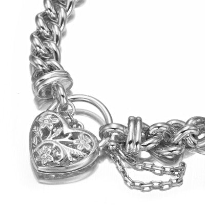 925 Sterling Silver Plated Euro Chain Bracelet with a Filigree Locket - USA Made-2