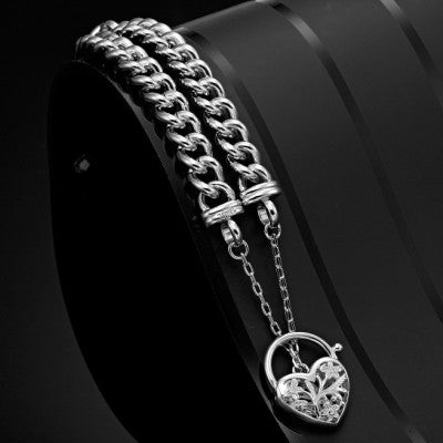 925 Sterling Silver Plated Euro Chain Bracelet with a Filigree Locket - USA Made-3