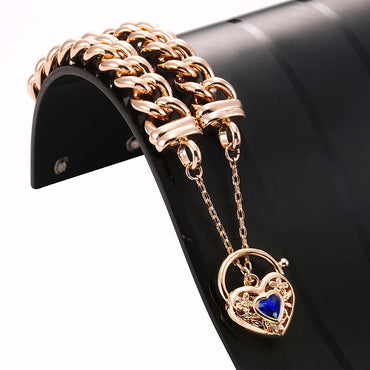 18ct Heavy Rose Gold Plated 12mm Euro Curb Chain Bracelet with a Dark Blue Filigree Locket - USA Made-1