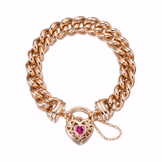 18ct Heavy Rose Gold Plated 12mm Euro Curb Chain Bracelet with a Pink Filigree Locket - USA Made-0