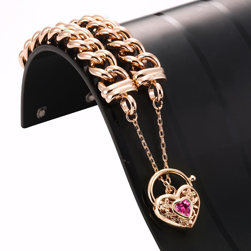 18ct Heavy Rose Gold Plated 12mm Euro Curb Chain Bracelet with a Pink Filigree Locket - USA Made-1