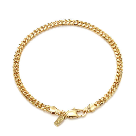 18ct Heavy Yellow Gold Plated 3.5mm Curb Chain Bracelet with Lobster Clasp - USA Made-0