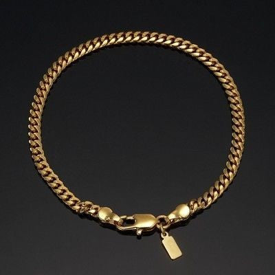 18ct Heavy Yellow Gold Plated 3.5mm Curb Chain Bracelet with Lobster Clasp - USA Made-2