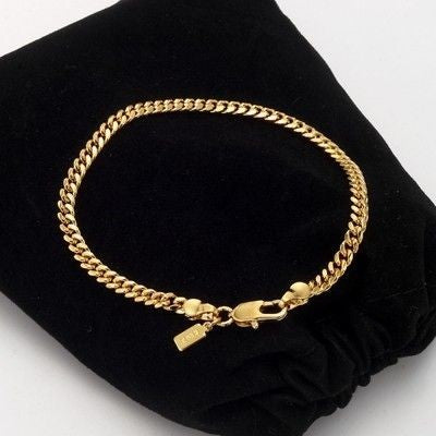 18ct Heavy Yellow Gold Plated 3.5mm Curb Chain Bracelet with Lobster Clasp - USA Made-4