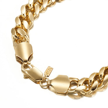 18ct Heavy Yellow Gold Plated Curb Chain Bracelet with Lobster Clasp - USA Made-1