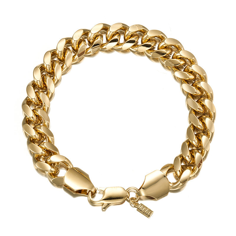 18ct Heavy Yellow Gold Plated Curb Chain Bracelet with Lobster Clasp - USA Made-0