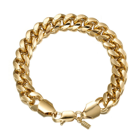 18ct Heavy Yellow Gold Plated Curb Chain Bracelet with Lobster Clasp - USA Made-0