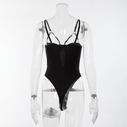 Black Sexy Jumpsuit Hollow Underwear-Back View