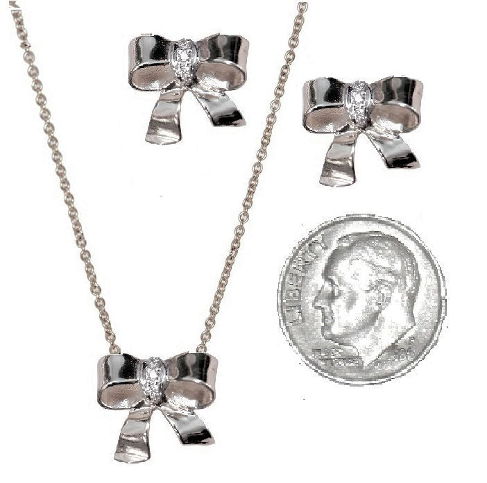 Bow Necklace-18K gold with diamonds on simple chain-1