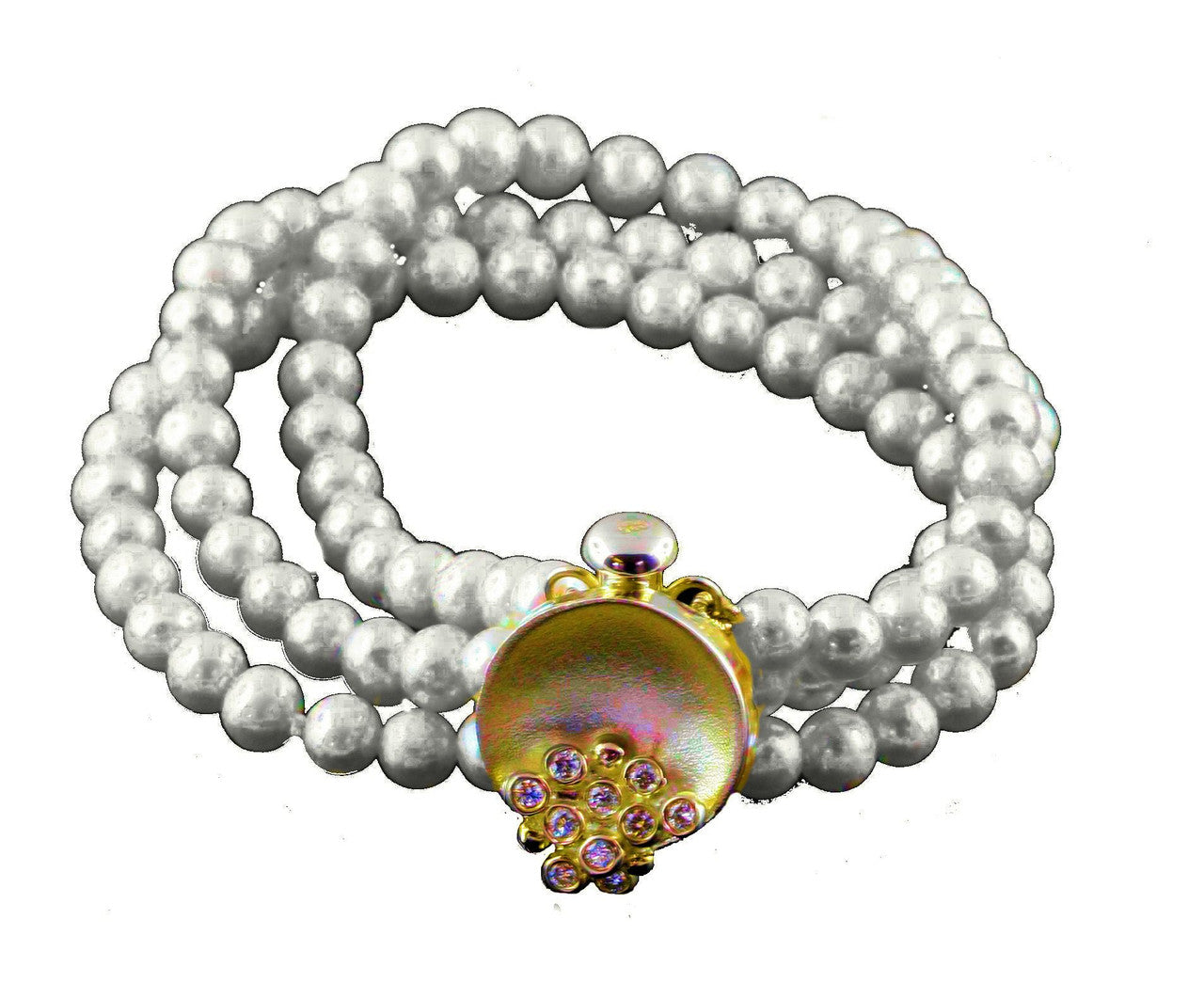 Bowl of Overflowing Diamonds on pearls-Bracelet- Sterling silver