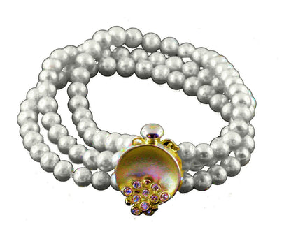 Bowl of Overflowing Diamonds on pearls-Bracelet- Sterling silver