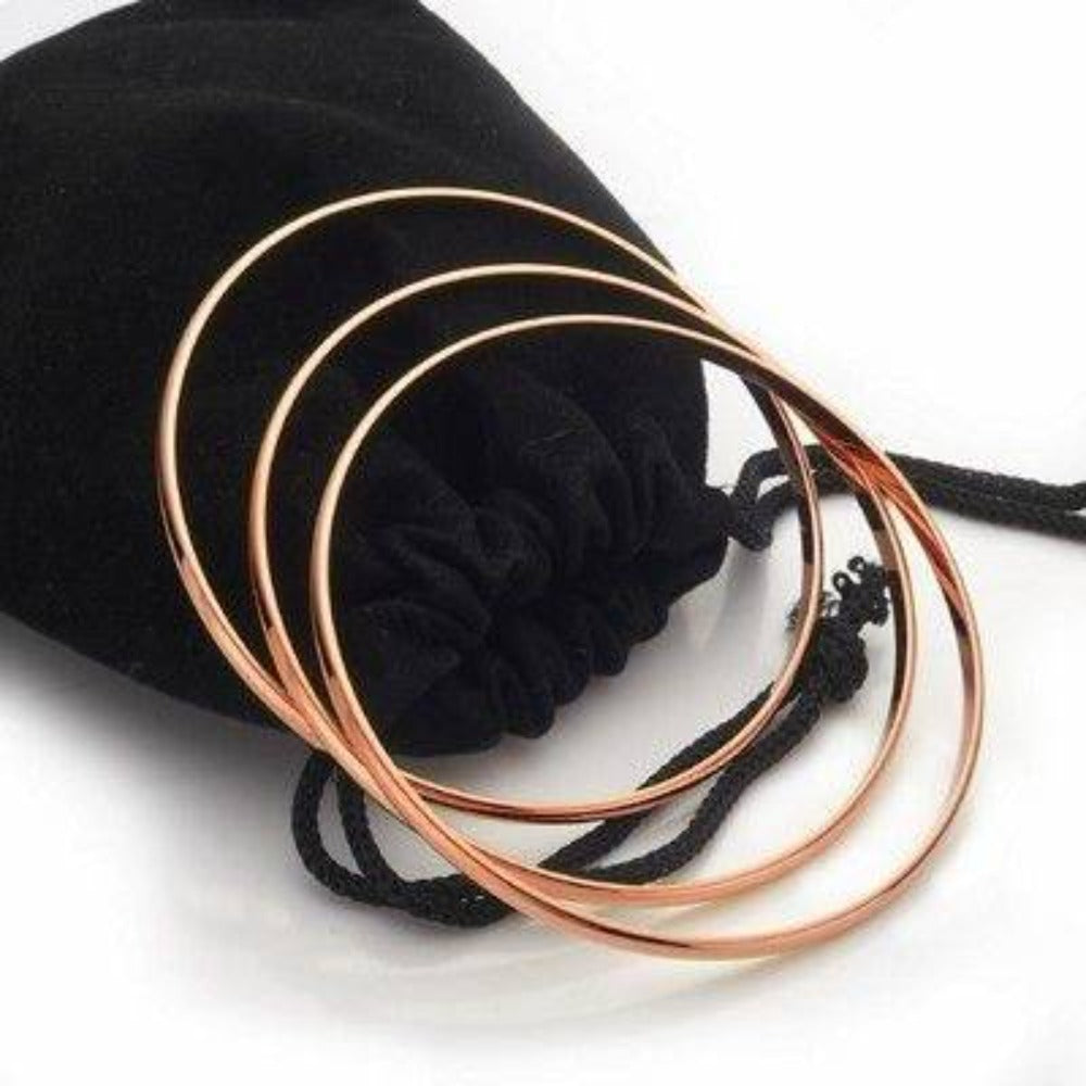 18ct Heavy Rose Gold Plated Plain 3mm Triple Bangle Set - USA Made-2