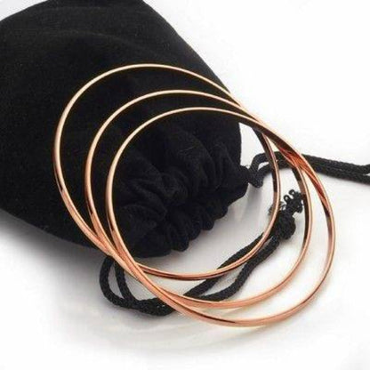 18ct Heavy Rose Gold Plated Plain 3mm Triple Bangle Set - USA Made-2