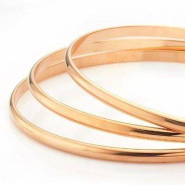 18ct Heavy Rose Gold Plated Plain 3mm Triple Bangle Set - USA Made-1