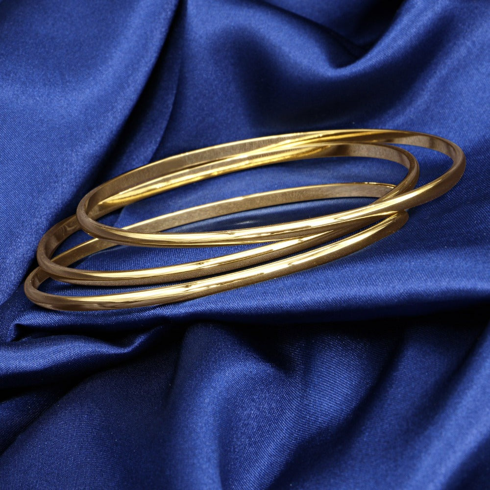 18ct Heavy Yellow Gold Plated Plain 3mm Triple Bangle Set-2