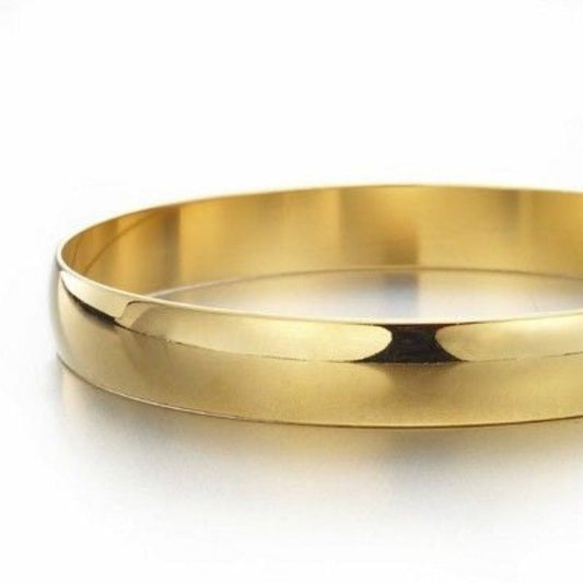 18ct Heavy Yellow Gold Plated Plain Bangle - USA Made-0