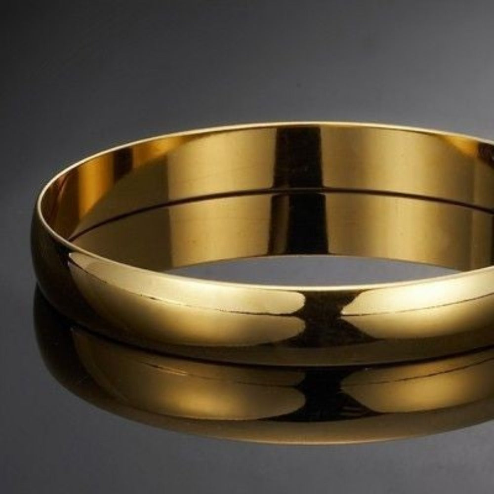 18ct Heavy Yellow Gold Plated 10mm Plain Bangle - USA Made-0