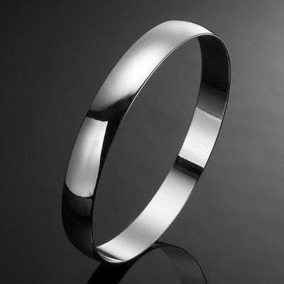 925 Sterling Silver Plated 10mm Plain Women's Bangle - USA Made-4