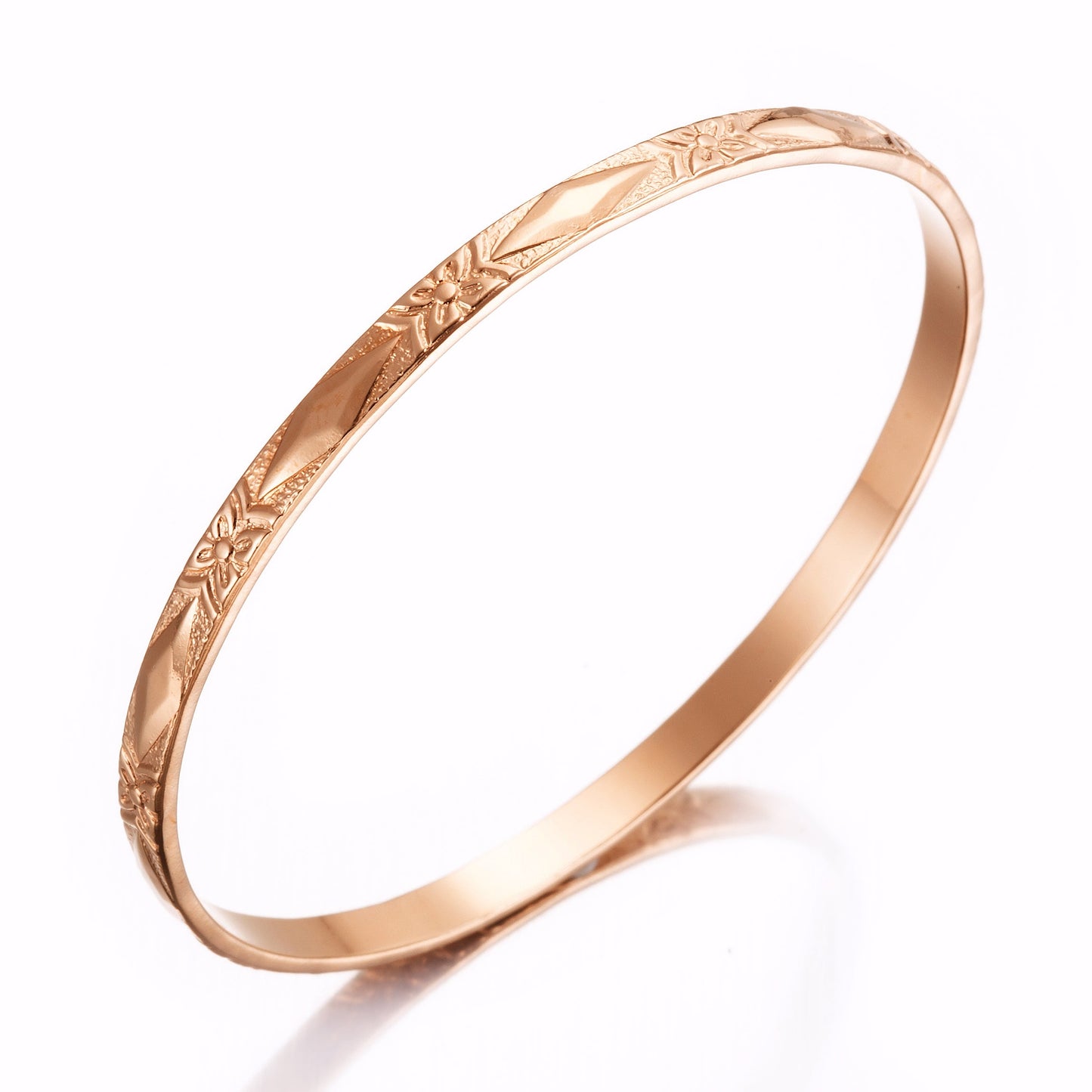 18ct Heavy Rose Gold Plated Filigree Plain 4.5mm Bangle - USA Made-1