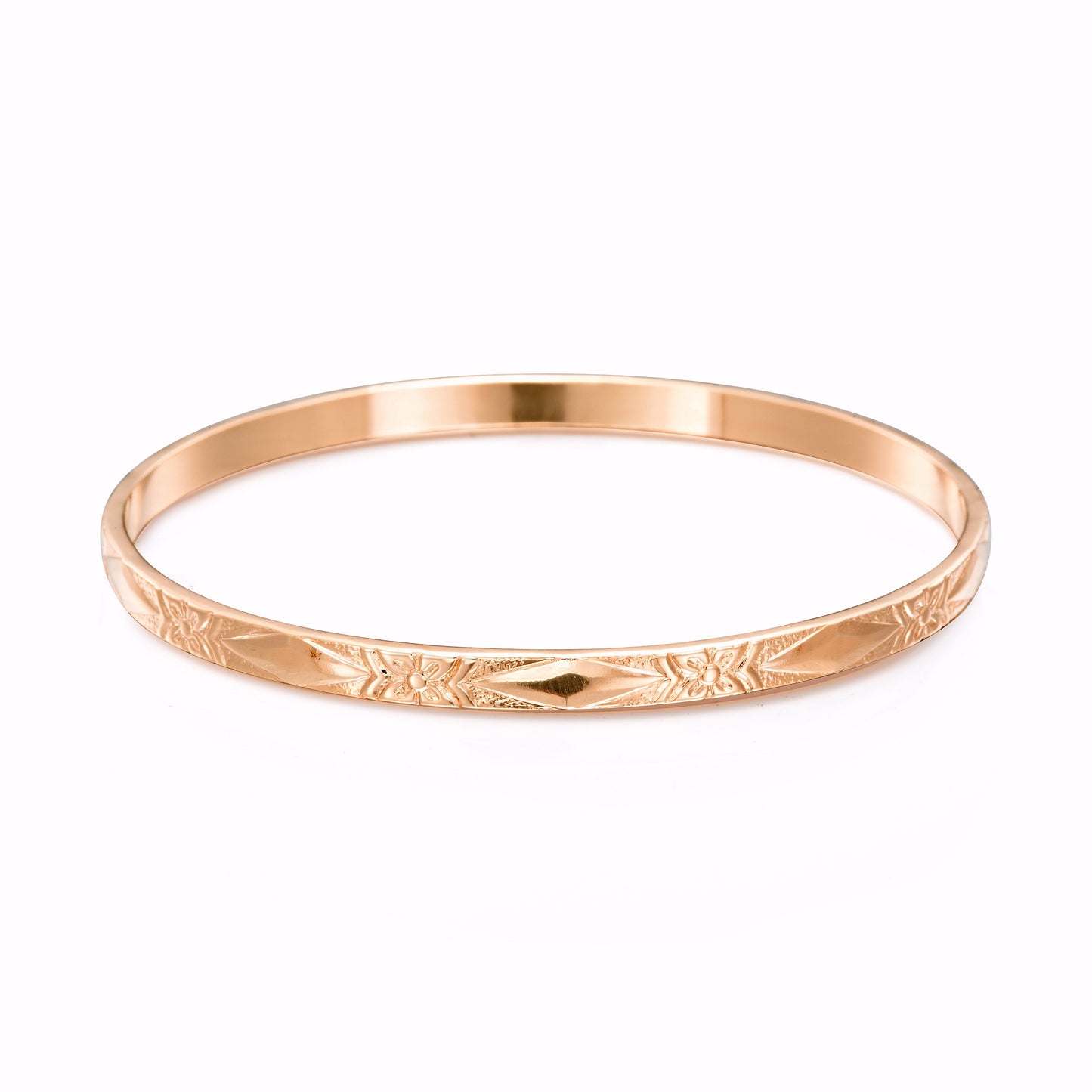 18ct Heavy Rose Gold Plated Filigree Plain 4.5mm Bangle - USA Made-0