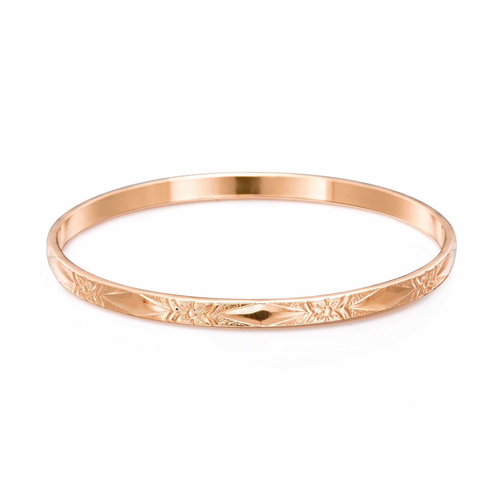 18ct Heavy Rose Gold Plated Filigree Plain 4.5mm Bangle - USA Made-0