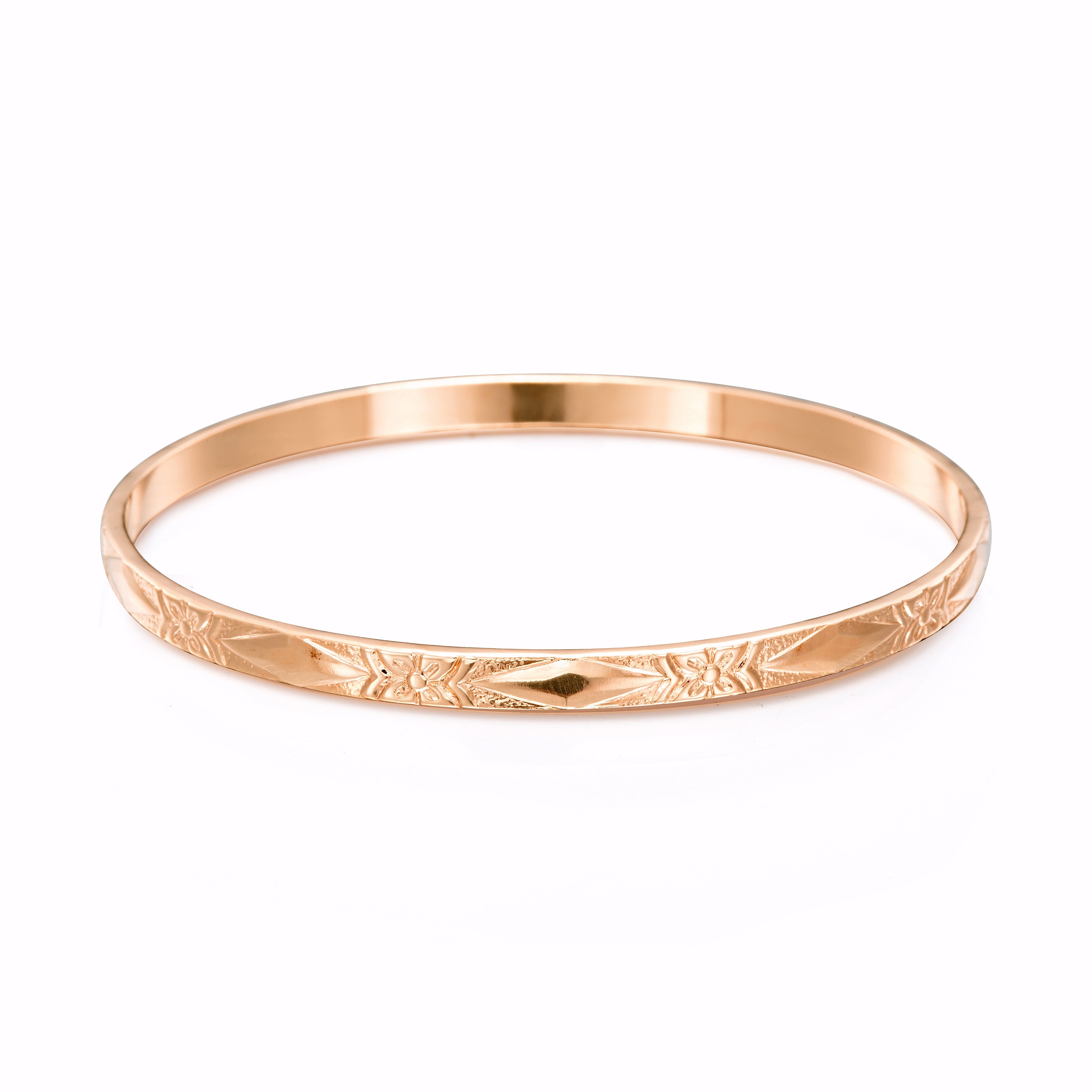 18ct Heavy Rose Gold Plated Filigree Plain 4.5mm Bangle - USA Made-0