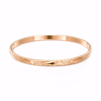 18ct Heavy Rose Gold Plated Filigree Plain 4.5mm Bangle - USA Made-0