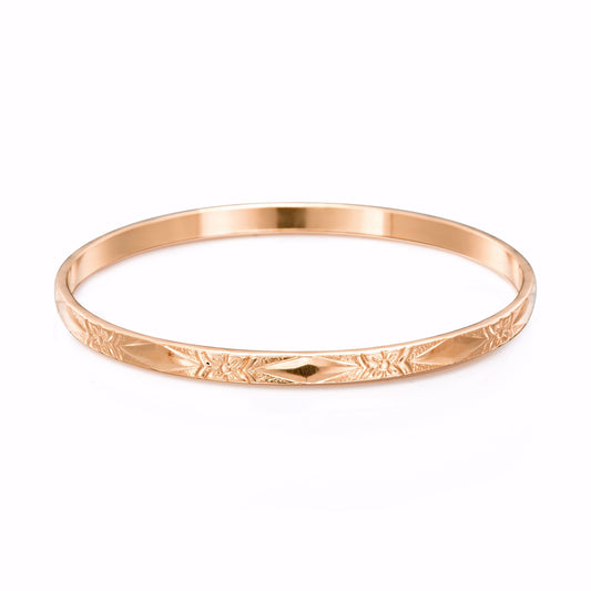 18ct Heavy Rose Gold Plated Filigree Plain 4.5mm Bangle - USA Made-0