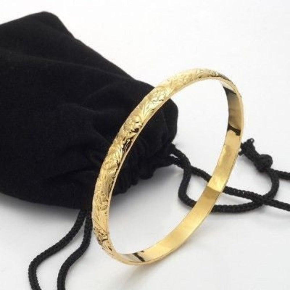 18ct Heavy Yellow Gold Plated Embossed Filigree Women's Bangle - USA Made-5