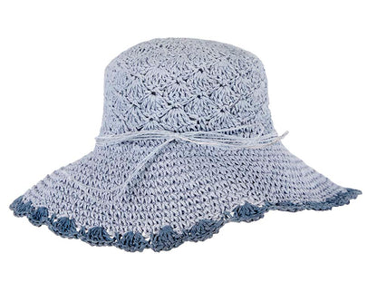 Blue soft wide brim ladies summer casual beach hat-3