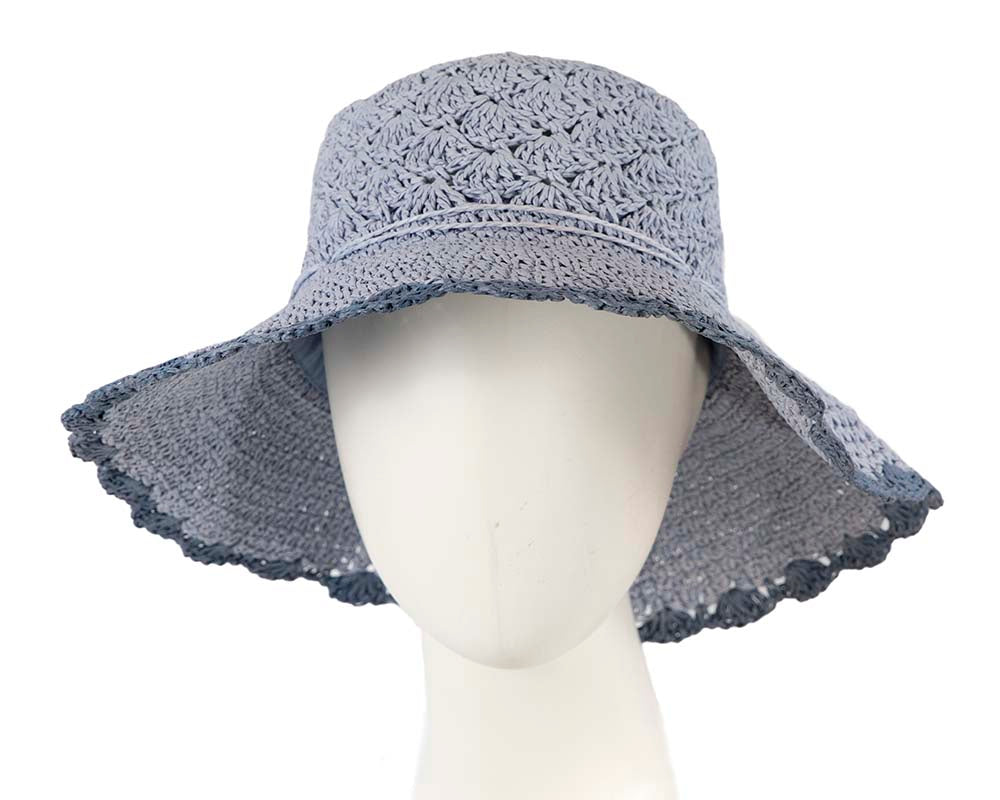 Blue soft wide brim ladies summer casual beach hat-0