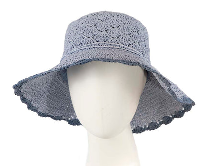 Blue soft wide brim ladies summer casual beach hat-0