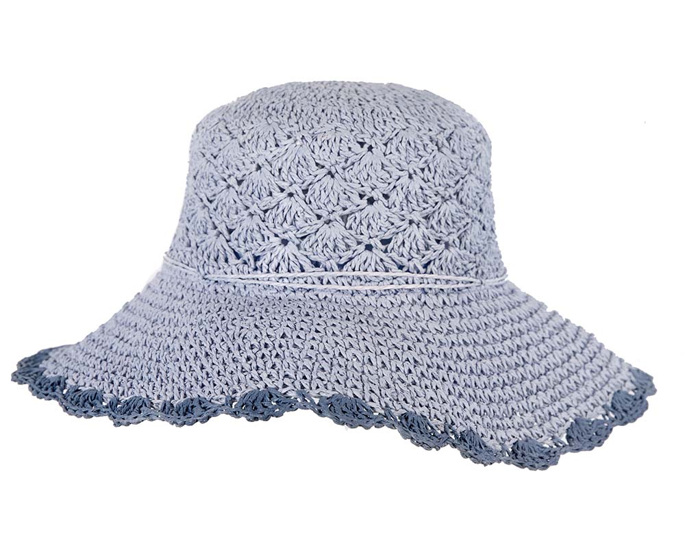 Blue soft wide brim ladies summer casual beach hat-1