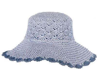 Blue soft wide brim ladies summer casual beach hat-1