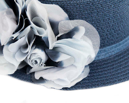 Straw navy hat with silk flower-3