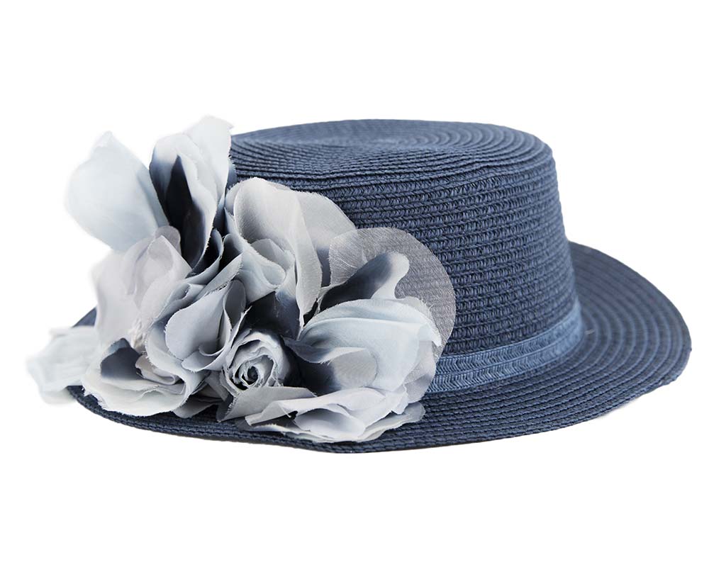 Straw navy hat with silk flower-2
