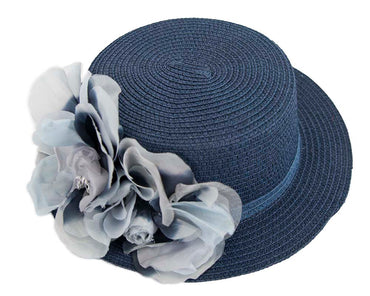 Straw navy hat with silk flower-1