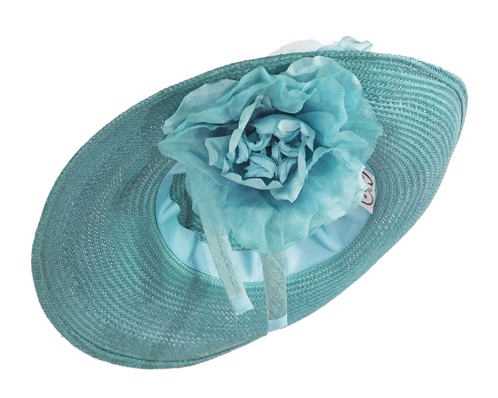 Large turquoise racing fascinator hat-5