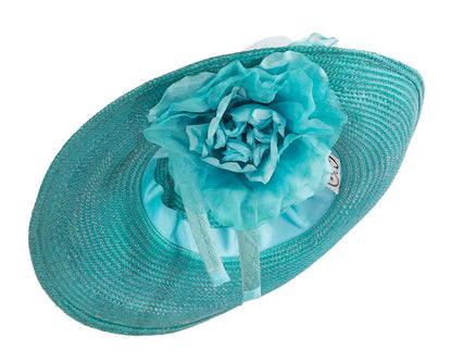 Large turquoise racing fascinator hat-5