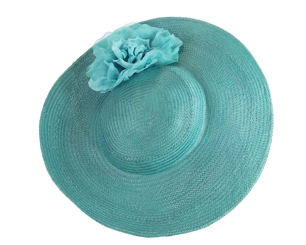 Large turquoise racing fascinator hat-3