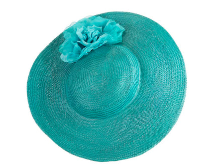 Large turquoise racing fascinator hat-3