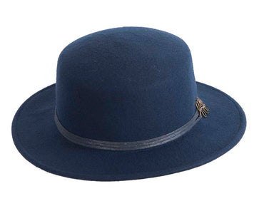 Wide brim navy ladies winter black felt boater by Cupids Millinery