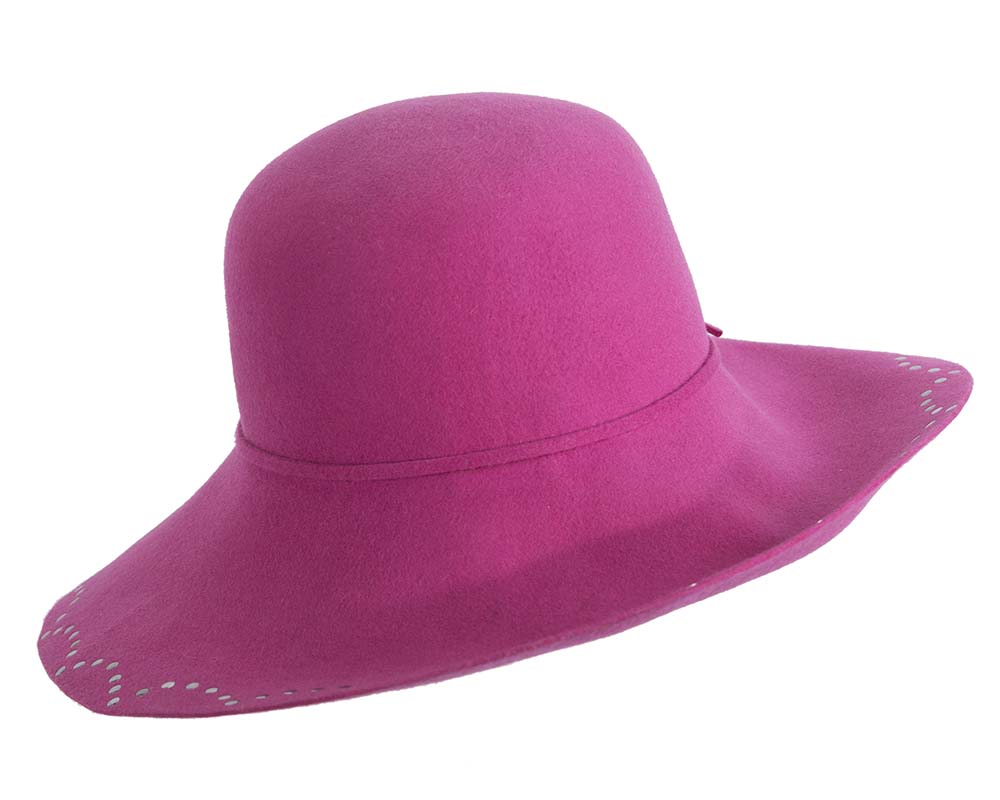 Wide brim fuchsia cloche hat by Cupids Millinery-5