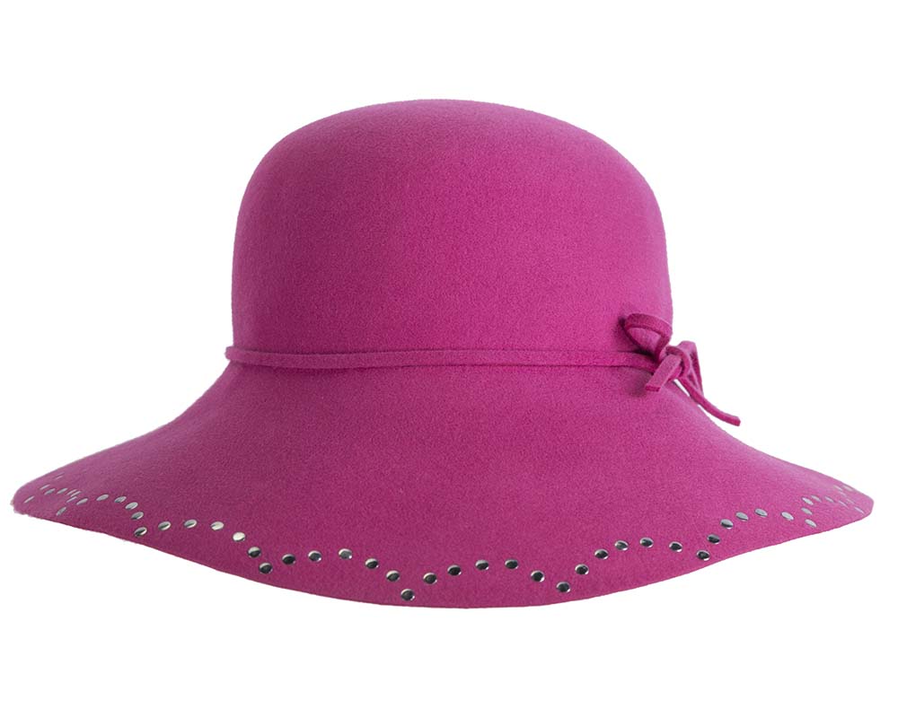 Wide brim fuchsia cloche hat by Cupids Millinery-3