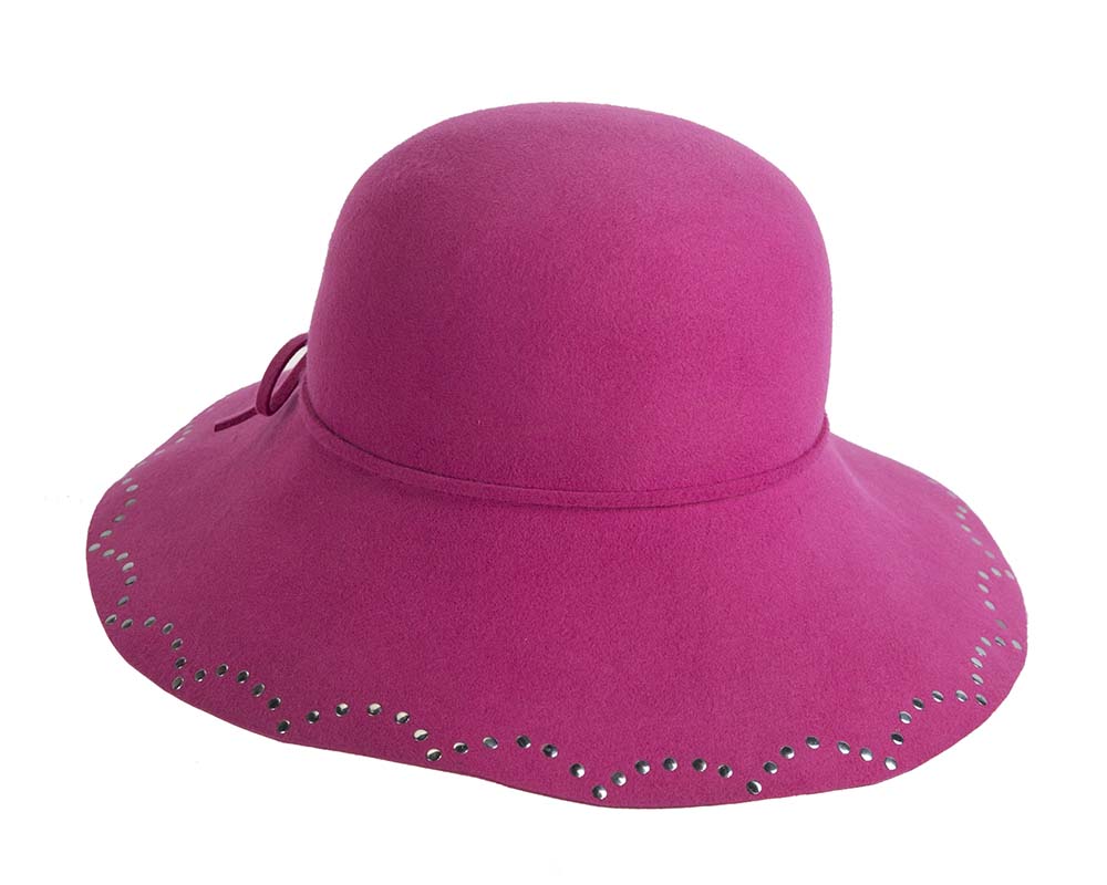 Wide brim fuchsia cloche hat by Cupids Millinery-2