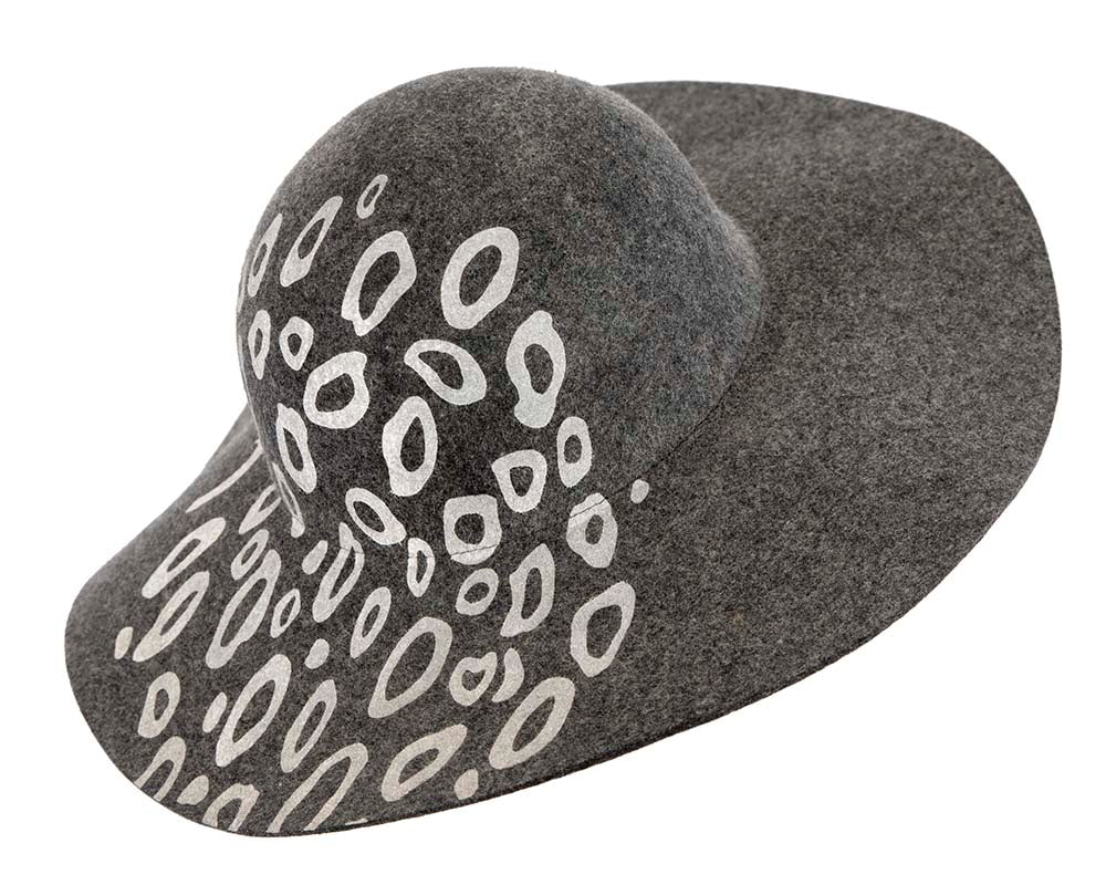 Wide brim charcoal winter cloche hat by Cupids Millinery Melbourne-5