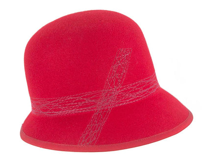 Red ladies winter bucket hat by Cupids Millinery