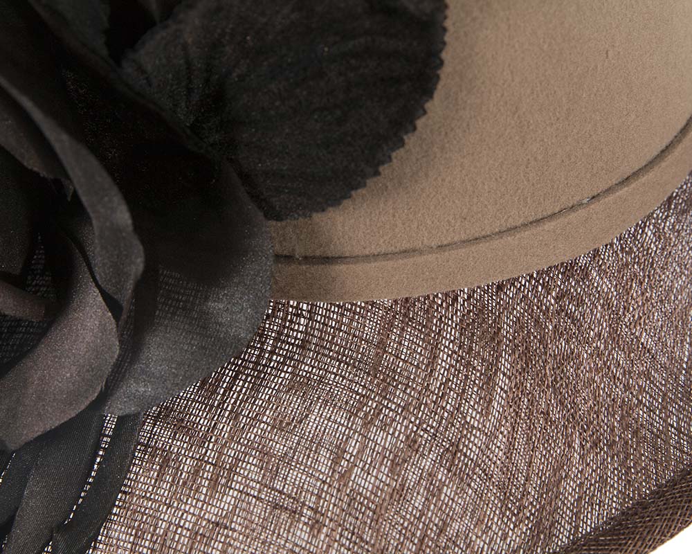 Exclusive cofee ladies winter fashion hat with flower by Cupids Millinery