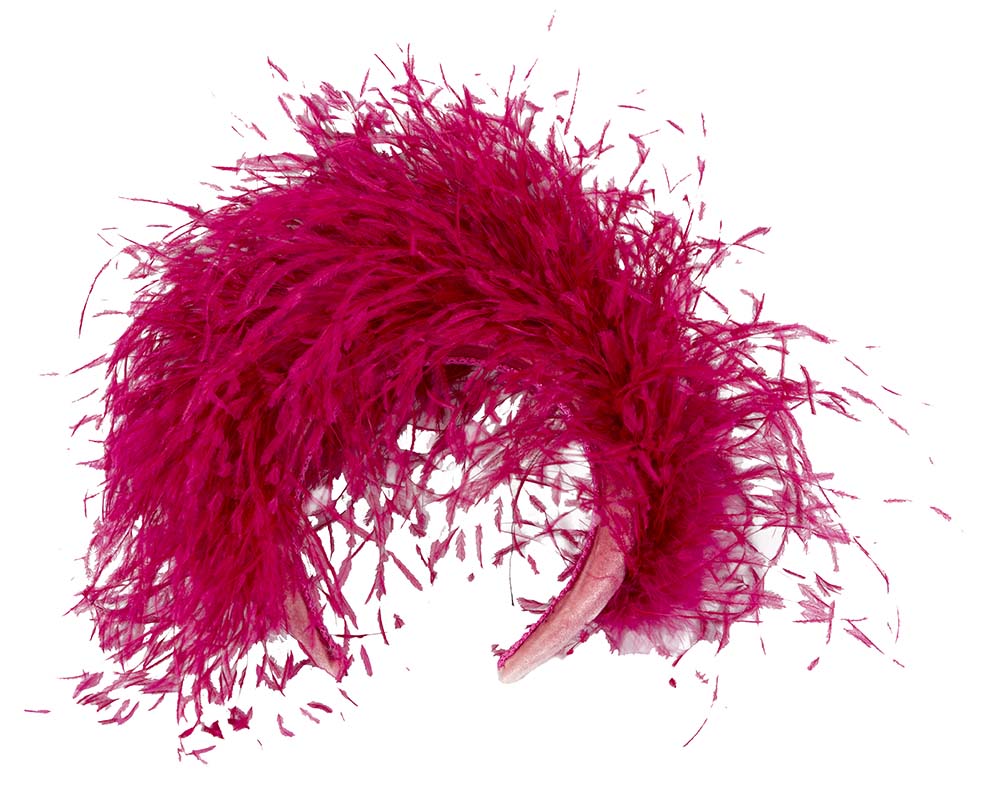 Bespoke fuchsia headband with оstriсh feathers by Cupids Millinery