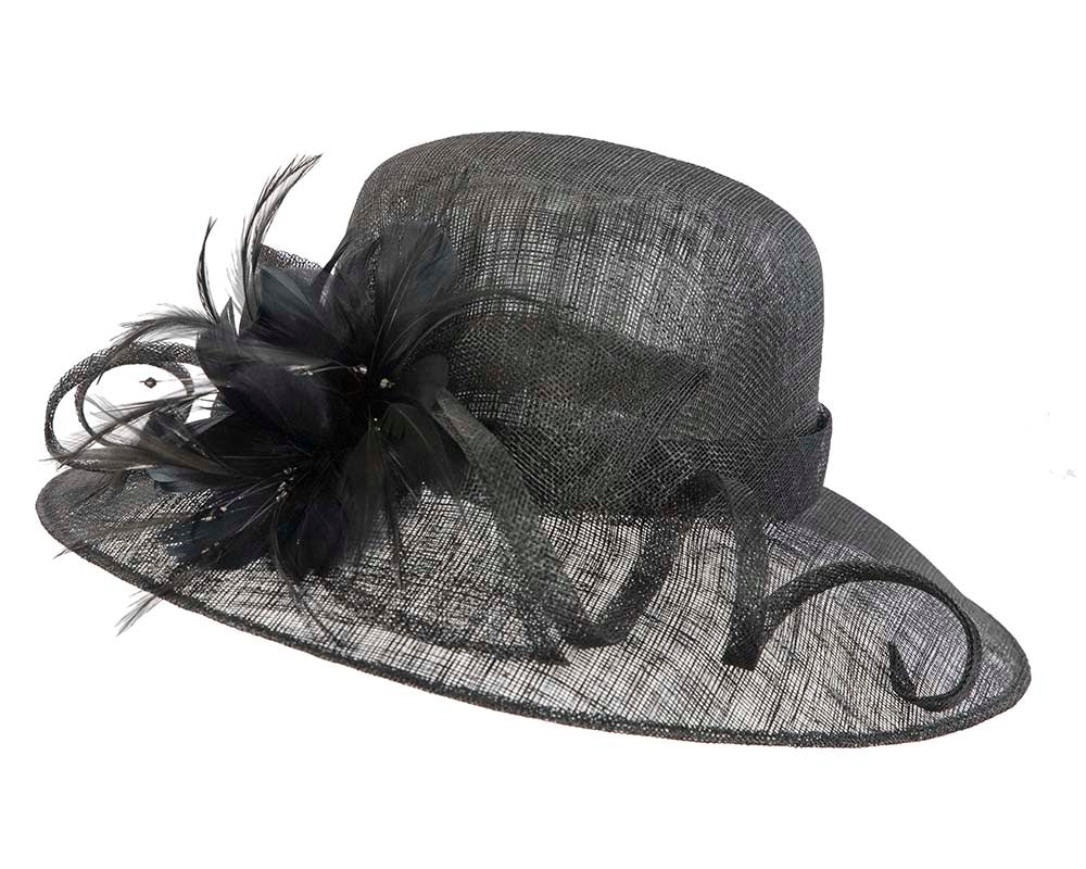 Large black racing hat with bow by Cupids Millinery-1
